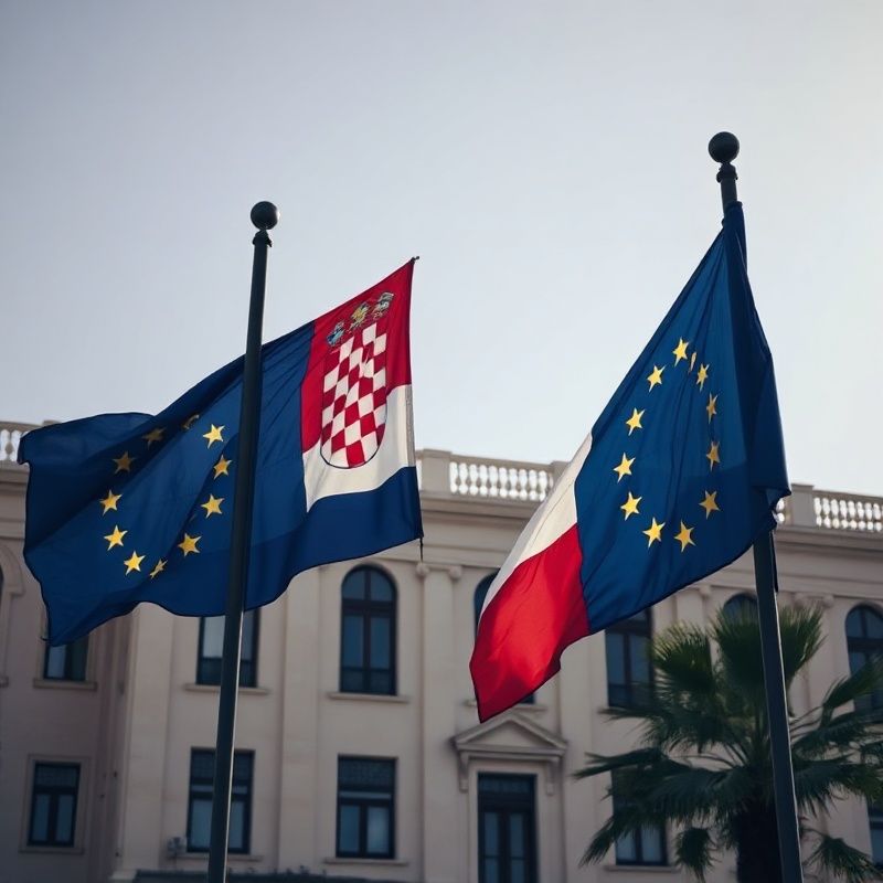 Zastave EU i Hrvatske pred zgradom vlade
